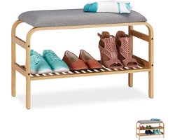 halbankje - bamboe - voor 3 paar - met zitkussen - 46x69x30 cm - natuur