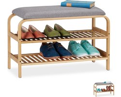 halbankje - bamboe - voor 6 paar - met zitkussen - 46x69x30 cm - natuur