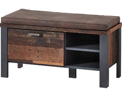 Halbankje Carthago met zitkussen en opberglade - oude eik/antraciet - Emob - schoenenkast_met_zitbank - Bruin; Antraciet - Kunstleer; Spaanplaat