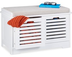 halbankje - met 2 lades - opbergruimte - kussen - 44 x 72 x 35 cm - zitbank - wit