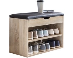 Halbankje met opbergruimte (1x lade) - Schoenenbank (60 cm x 30 cm x 44 cm) - Mangohout met Staal Massief - Industrieel Bankje - Halbankje - Venterbank Decoratie - Halbankje Hal - Bankje Hout - Houten Bankje Decoratie - Entree Meubilair