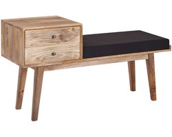 Halbankje met opbergruimte (2x lade) - Schoenenbank - Mangohout met Staal Massief (120 cm x 40 cm x 40 cm) - Industrieel Bankje - Halbankje - Venterbank Decoratie - Halbankje Hal - Bankje Hout - Houten Bankje Decoratie - Entree Meubilair