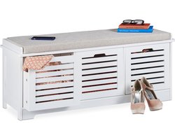 halbankje met opbergruimte - 3 lades - opbergruimte - schoenenbank - 44x10x35 cm - wit