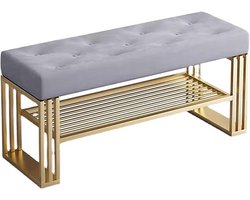 Halbankje met Opbergruimte - Entreebank Schoenen - Netjes Organiseren - Fluwelen Zitkussen - 60cm Breed - Grijs