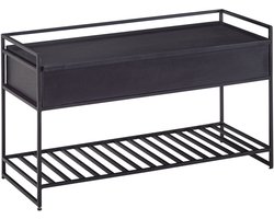 Halbankje met opbergruimte - Schoenenbank - Mangohout met Staal Massief (90 cm x 52 cm x 38 cm) - Industrieel Bankje - Halbankje - Venterbank Decoratie - Halbankje Hal - Bankje Hout - Houten Bankje Decoratie - Entree Meubilair