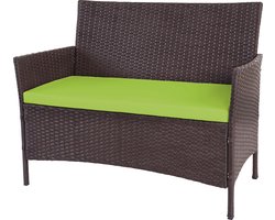 Halden poly rotan tuinbank, zitbank ~ bruin-gevlamd, groene kussens