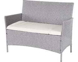 Halden poly rotan tuinbank, zitbank ~ grijs, kussens crème