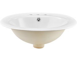 Half-Inbouw Wastafel, 19,09 X 16,73 Inch Ovale Witte Keramische Wastafel met Overloop En 3 Kraangaten, Inbouw Moderne Wastafel, Perfect voor Compacte Badkamers