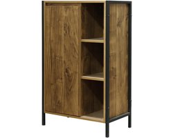 Half open opbergkast Mango-hout look 50x28x80cm PB plank met zwart metalen frame multifunctioneel kastje woonkamer slaapkamer boeken decoratie