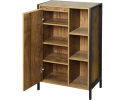 Half open opbergkast Mango-hout look PB plank met zwart metalen frame multifunctioneel kastje woonkamer slaapkamer boeken decoratie 50x28x80cm