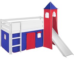 Halfhoogslaper Blauw-Rood met tent, toren en glijbaan