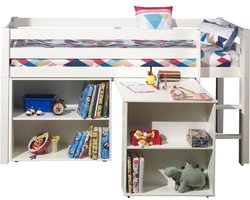 Halfhoogslaper Charlotte met bureau en bibliotheek - wit