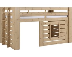 Halfhoogslaper Olivier 90x200 dennenhout - Vipack - Halfhoogslaper - Bruin - Hout Eenpersoons Halfhoogslaper