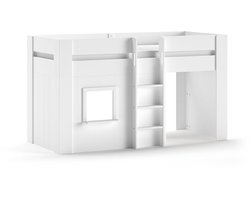 Halfhoogslaper Reno met speelhuisje - 206x104x120 cm - Wit - Vipack - Halfhoogslaper - Wit - MDF Eenpersoons Halfhoogslaper