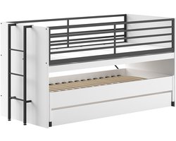 Halfhoogslaper Sammie 90x200cm met 2 slaapplaatsen, bedlade en bureau - wit - Vipack - Halfhoogslaper - Wit - Metaal; Spaanplaat Eenpersoons Halfhoogslaper