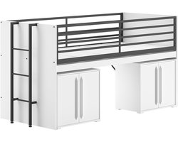 Halfhoogslaper Sammie 90x200cm - Met Bureau En Commodes - Wit - Vipack - Halfhoogslaper - Wit - Metaal; Spaanplaat Eenpersoons Halfhoogslaper