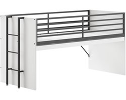 Halfhoogslaper Sammie 90x200cm - Met Bureau - Wit - Vipack - Halfhoogslaper - Wit - Metaal; Spaanplaat Eenpersoons Halfhoogslaper