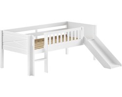 Halfhoogslaper Scottie 90x200cm - met glijbaan - wit dennenhout - Vipack - Halfhoogslaper met glijbaan - Wit - Hout Eenpersoons Halfhoogslaper