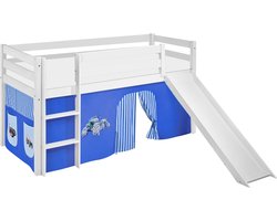Halfhoogslaper Tractor Blauw met tent en glijbaan