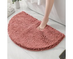 Halfronde badmat, badkamerkleedjes, halfronde chenille badmatten, waterabsorberende vloermatten voor kinderen, wasbare badkamer- en douchematten, vloerkleden, Roze bonenpasta,50*80cm