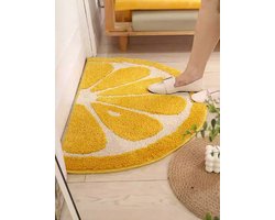 Halfronde badmat- leuk vloerkleed- absorberend en antislip- zachte douchemat- geschikt voor badkamer- slaapkamer en woonkamer- grote geel-oranje halfmat- 50x80 cm.