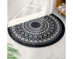 Halfronde badmat - Vloermat antislip - Badkamer comfort - Zachte fluwelen stof - 60x90 cm - Zwart wit