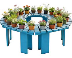 Halfronde Boombank - Buitenbank Hout - Ontspannen Buiten - Modulair Ontwerp - 120 cm Diameter - Blauw Wit