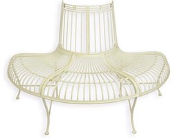 Halfronde Boombank - Witte Tuinbank - Tuinmeubel - Tuinmeubelen - Tuindecoratie - Buiten Bank - Terras Decoratie - 134x69x86