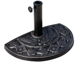 Halfronde parasolvoet 50x31x32cm van hars en roestvrij staal in bronskleur, stevige parasolvoet voor tuin en terras