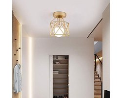 Halfverzonken plafondlamp - Halverlichting - Plafondarmaturen - Hanglamp met metalen kooi voor landelijke keuken, slaapkamer, hal, garage, veranda, goud
