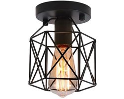 Halfverzonken plafondlamp - Halverlichting - Plafondarmaturen - Hanglamp met metalen kooi voor landelijke keuken, slaapkamer, hal, garage, veranda, zwart