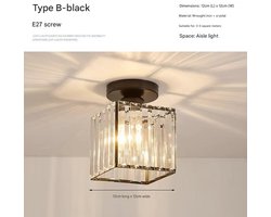 Halfverzonken plafondlamp, moderne kleine kristallen kroonluchter, mini plafondlamp voor binnen, geschikt voor badkamer, hal, entree en kast (zwart).