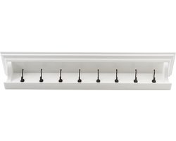Halifax Wandkapstok met 8 Haken en Opbergplank – Klassiek Landelijk Design in Wit met Antiek Messing Afwerking