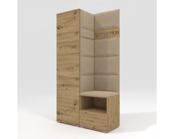 Halkast - Schoenenkast - Hanger - Planken - 3 in 1 - Kleur Artisan Oak + gestoffeerde panelen - Materiaal fluweel