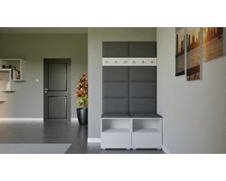 Halkast - Schoenenkast - Hanger - Planken - 3 in 1 - Kleur Wit + gestoffeerde panelen - Materiaal fluweel