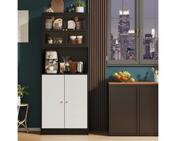 Halkasten, moderne opbergkast woonkamer, Verstelbare kleuren LED-lichtstrip, transparante kastdeur, open opbergruimte, verstelbare planken, houten handvat met Magnetische zuigdeur, 70x40x180 - zwart