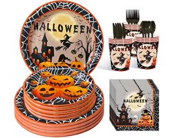 Halloween - 20 personen - Creatief pompoen servies set - Kartonnen Borden - Bekers - Feestservies - Wegwerpborden - Wegwerpbekers - Wegwerpservies - servies - napkins - Halloween decoratie - voor Feest/verjaardag/BBQ/Buffetten/Barbecues borden