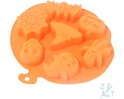 Halloween bakvorm - Bakken - Silicone - Oranje - 7 vormen - Pompoen - Spook - Heksenhoed - Spinnenweb - Skelet - Vleermuis