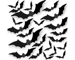 Halloween decoratie - Halloween 120 Stuks Vleermuizen Creepy 3D Vleermuis Wall Sticker in 4 Verschillende Maten DIY voor Raamdecoratie Waterdichte PVC Wall Bat Decoratie