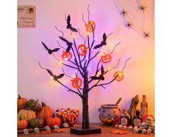 Halloween-Decoratie Lamp - Led Sfeerlicht - Decoratie Lamp - Halloween Lampjes - Thuis Decoratie - Tafel Decoratie - Halloween-Boom - 24 Tweekleurige Ledlampen - Oranje-Paars Licht