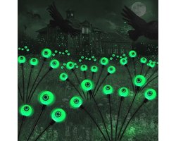 Halloween decoratie Outdoor Solar Enge Oogbal Lichten - 2PACKS 12LED - Groene Oogbal - Zwaaiende Vuurvliegverlichting - Waterdichte - Halloween Pad Verlichting - Tuin-Gazon-Party Decoratie