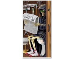 Halloween deurposter Magere Hein toilet - 76 x 152 cm - versiering/feestartikelen