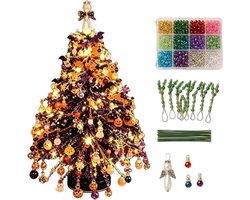 Halloween DIY Kerstboomset - Met Instructies - Spookachtige Kralenset voor Volwassenen - Met Ornamentbedels, Metalen Frame & Piek - Warme Gloed voor op Tafel - Uniek Halloween Cadeau - Ontspannend Vakantieproject - Creëer Uw Eigen Boom - Zwart