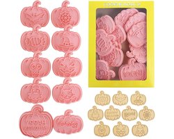 Halloween Koekjesvorm - set van 10 stuks, 3D spook reliëf ontwerp koekjesstempels plastic pompoen gereedschap, Halloween Koekjes uitsteker - Uitsteekvormpjes - Cookie cutter, Taartdecoraties (Halloween, Stijl I)