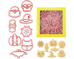 Halloween Koekjesvorm - set van 8 stuks, 3D spook reliëf ontwerp koekjesstempels plastic pompoen gereedschap, Halloween Koekjes uitsteker - Uitsteekvormpjes - Cookie cutter, Taartdecoraties (Halloween, Stijl F)