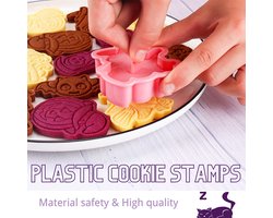 Halloween-koekjesvormpjes (8 stijlen): ontwerpen in cartoonstijl, waaronder pompoen, vleermuis, spook, spin, heksenhoed, kat, grafsteen en kasteel. Bakset voor koekjes met reliëf; keukengereedschap.