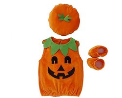 Halloween kostuum voor baby's met pompoen thema - 3-delige outfit met vest, hoed en schoenen