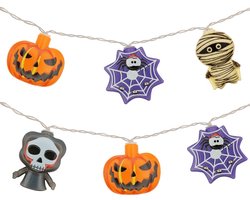 Halloween Lichtsnoer - 1.5 Meter - 10 LED Lampjes - Pompoen, Magere Hein, Mummie, Spin Inclusief Batterijen - Warm Wit Licht