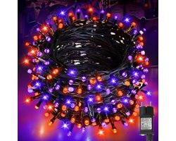 Halloween Lichtsnoer voor Buiten 20 Meter met 200 LED Lampjes Oranje en Paars, Waterdicht IP44 met Timerfunctie, Lichtketting voor Herfst Tuin Griezelige Decoraties Binnen en Buiten