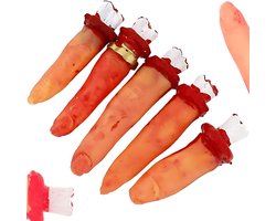Halloween nep afgehakte vingers - Decoratie - 5 rubberen gestikte vingers - Fop - Fun